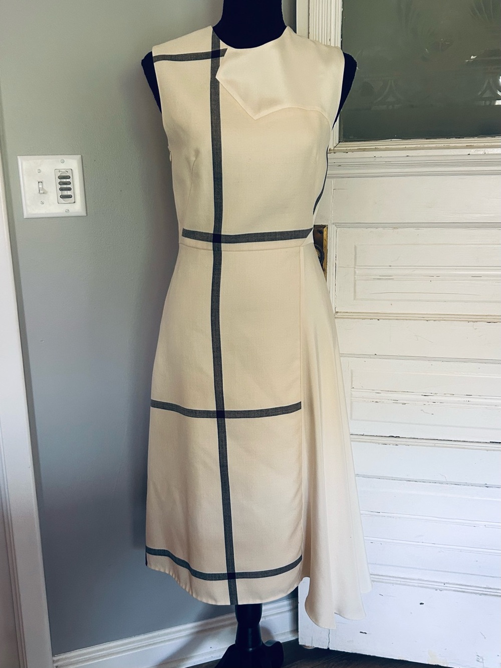 3.1 Phillip Lim ‘Shadow’ Wool & Silk Cocktail Dress, Ivory with Black Windowpane - Picture 2 of 15